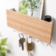 Wall Mounted Bamboo Key Holder Rack with Hooks – Decorative Key and Coat Organizer for Entryway and Home Storage