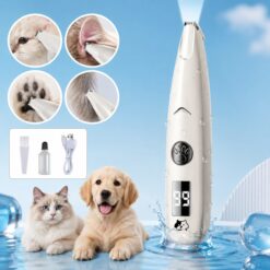 Waterproof Pet Paw Trimmer with LED Light – Low Noise Electric Grooming Clipper for Dog & Cat Face, Feet, Ears and Paw Hair