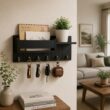 Rustic Wood Key Holder with Shelf and 6 Hooks – Wall Mounted Key Rack and Mail Organizer for Entryway and Living Room