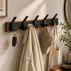 BAKALA Black Wood Wall Hook Rack – Wall Mounted Coat and Towel Holder for Bathroom, Kitchen, Bedroom and Hallway