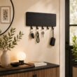 Wall Mounted Bamboo Key Holder Rack with Hooks – Decorative Key and Coat Organizer for Entryway and Home Storage