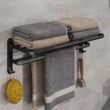 Matte Black Folding Towel Rack with Hooks – 50CM Wall Mounted Aluminum Towel Holder for Bathroom and Kitchen