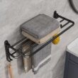 Matte Black Folding Towel Rack with Hooks – 50CM Wall Mounted Aluminum Towel Holder for Bathroom and Kitchen