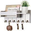 Rustic Wood Key Holder with Shelf and 6 Hooks – Wall Mounted Key Rack and Mail Organizer for Entryway and Living Room
