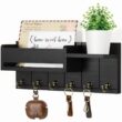 Rustic Wood Key Holder with Shelf and 6 Hooks – Wall Mounted Key Rack and Mail Organizer for Entryway and Living Room