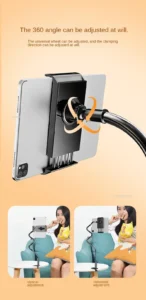 128cm Flexible Phone Holder Stand with 360° Rotating Clamp Mount for Bed, Desk & Headboard – Compatible with 3.5 to 6.7 Inch Phones