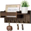 Rustic Wood Key Holder with Shelf and 6 Hooks – Wall Mounted Key Rack and Mail Organizer for Entryway and Living Room