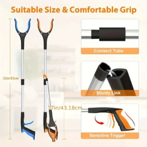 32 Inch Rotating Grabber Reacher Tool with 360° Grip, Lightweight Heavy Duty Multi-Purpose Pick-Up Tool