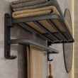 Matte Black Folding Towel Rack with Hooks – 50CM Wall Mounted Aluminum Towel Holder for Bathroom and Kitchen