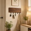 Wall Mounted Bamboo Key Holder Rack with Hooks – Decorative Key and Coat Organizer for Entryway and Home Storage