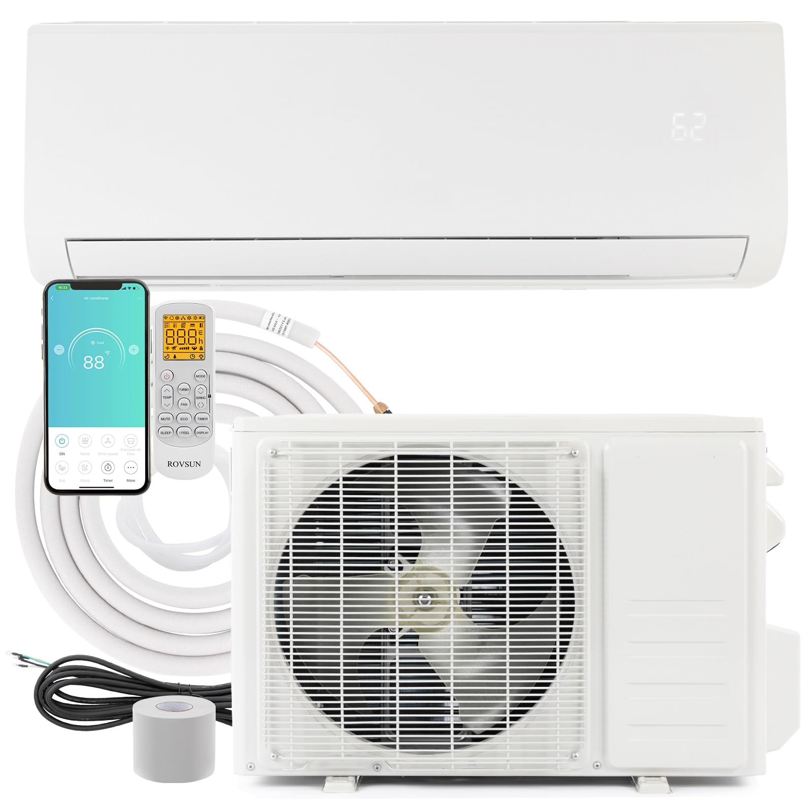ROVSUN 9000 BTU 20 SEER 115V Pre-Charged Ductless Mini Split AC System/Inverter Split-System Wall Air Conditioner with Heat Pump Works with Alexa and WIFI ROVSUN 9000 BTU 20 SEER 115V Pre-Charged Ductless Mini Split AC System/Inverter Split-System Wall Air Conditioner with Heat Pump Works with Alexa and WIFI