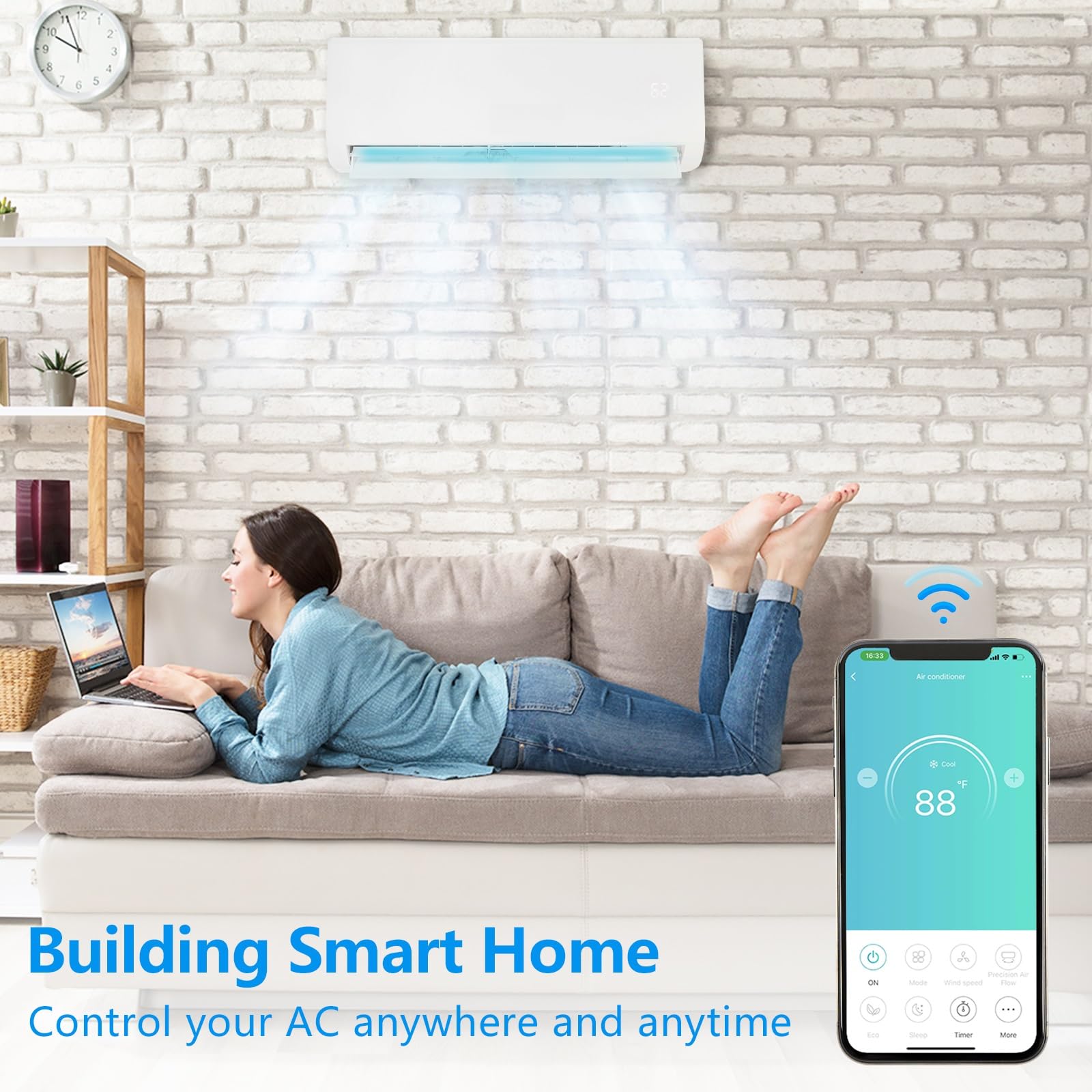 ROVSUN 9000 BTU 20 SEER 115V Pre-Charged Ductless Mini Split AC System/Inverter Split-System Wall Air Conditioner with Heat Pump Works with Alexa and WIFI ROVSUN 9000 BTU 20 SEER 115V Pre-Charged Ductless Mini Split AC System/Inverter Split-System Wall Air Conditioner with Heat Pump Works with Alexa and WIFI