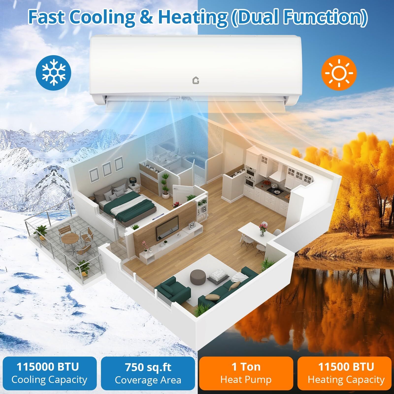 Garvee 11500 BTU Mini Split Air Conditioner and Heat Pump 17 SEER2 115V AC Cools Up to 750 Sq.Ft with Installation Kits Garvee 11500 BTU Mini Split Air Conditioner and Heat Pump 17 SEER2 115V AC Cools Up to 750 Sq.Ft with Installation Kits