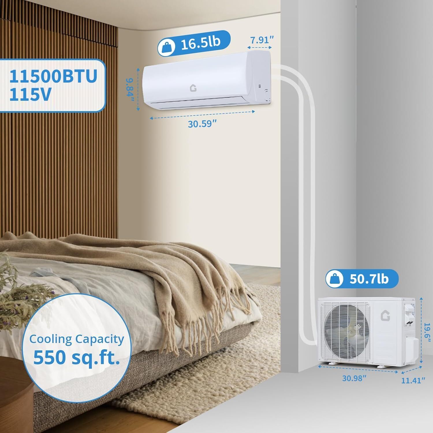 Garvee 11500 BTU Mini Split Air Conditioner and Heat Pump 17 SEER2 115V AC Cools Up to 750 Sq.Ft with Installation Kits Garvee 11500 BTU Mini Split Air Conditioner and Heat Pump 17 SEER2 115V AC Cools Up to 750 Sq.Ft with Installation Kits