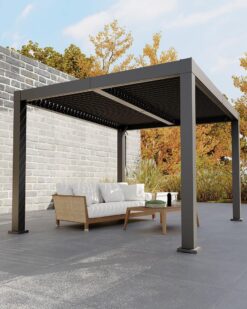 IdealHouse 10x12 FT Grey - Modern Louvered Pergola with Aluminum Frame Adjustable Louvers Integrated Drainage Weather Resistant Gazebo for Deck or Backyard