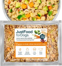 JustFoodForDogs Frozen Fresh Dog Food Toppers and Meals, Human Grade, Balanced Fresh Pet Meal or Topper, No Preservatives, Limited Ingredient Recipe, Turkey & Whole Wheat Macaroni 18 oz - 7 Pack