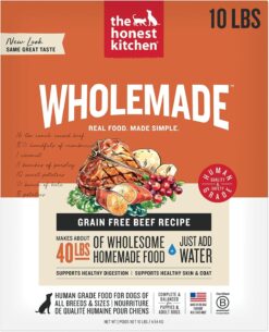 The Honest Kitchen Human Grade Wholemade Dehydrated Dog Food, Grain Free Beef 10 lb (makes 40lbs)