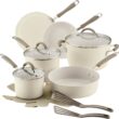 Rachael Ray Cucina Ceramic Cookware Set - 13 Pieces - Ceramic Pots and Pans Set w/Nonstick Frying Pans, Saute Pan, Saucepans, Stockpot, Lids, Pan Protectors & Cooking Utensils - Almond