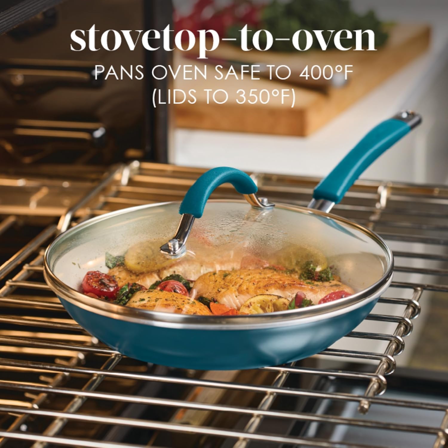 Rachael Ray Cucina Ceramic Cookware Set - 13 Pieces - Ceramic Pots and Pans Set w/Nonstick Frying Pans, Saute Pan, Saucepans, Stockpot, Lids, Pan Protectors & Cooking Utensils - Marine Blue Rachael Ray Cucina Ceramic Cookware Set - 13 Pieces - Ceramic Pots and Pans Set w/Nonstick Frying Pans, Saute Pan, Saucepans, Stockpot, Lids, Pan Protectors & Cooking Utensils - Marine Blue