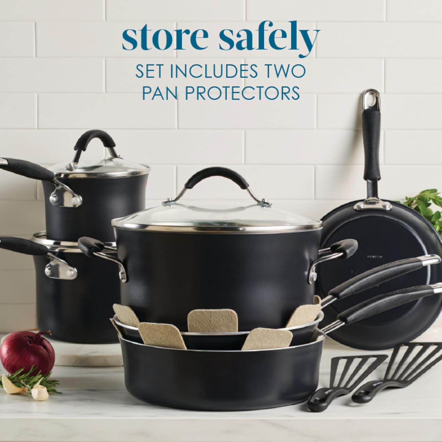 Rachael Ray Cucina Ceramic Cookware Set - 13 Pieces - Ceramic Pots and Pans Set w/Nonstick Frying Pans, Saute Pan, Saucepans, Stockpot, Lids, Pan Protectors & Cooking Utensils - Peppercorn Rachael Ray Cucina Ceramic Cookware Set - 13 Pieces - Ceramic Pots and Pans Set w/Nonstick Frying Pans, Saute Pan, Saucepans, Stockpot, Lids, Pan Protectors & Cooking Utensils - Peppercorn