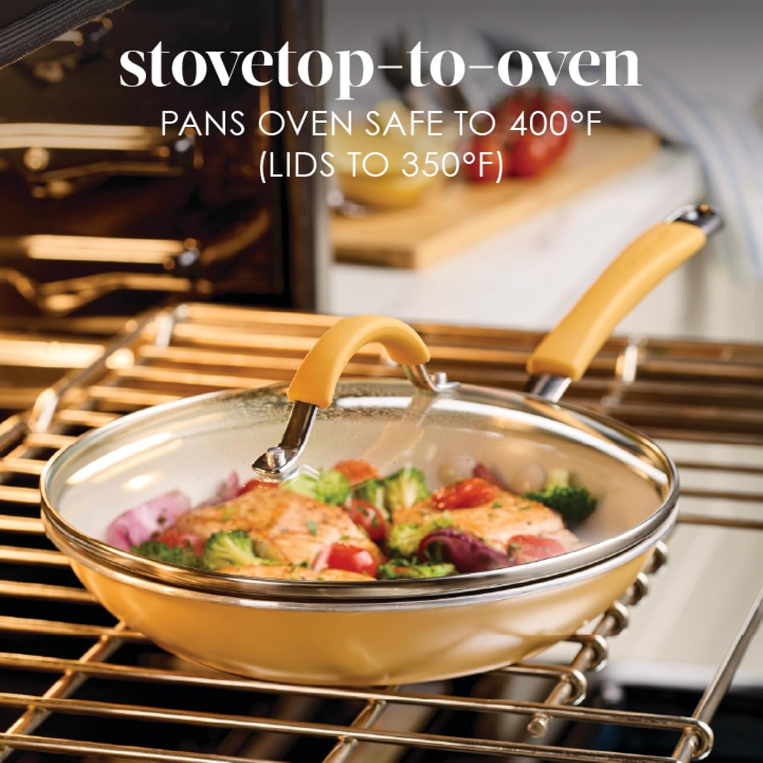 Rachael Ray Cucina Ceramic Cookware Set - 13 Pieces - Ceramic Pots and Pans Set w/Nonstick Frying Pans, Saute Pan, Saucepans, Stockpot, Lids, Pan Protectors & Cooking Utensils - Turmeric Rachael Ray Cucina Ceramic Cookware Set - 13 Pieces - Ceramic Pots and Pans Set w/Nonstick Frying Pans, Saute Pan, Saucepans, Stockpot, Lids, Pan Protectors & Cooking Utensils - Turmeric