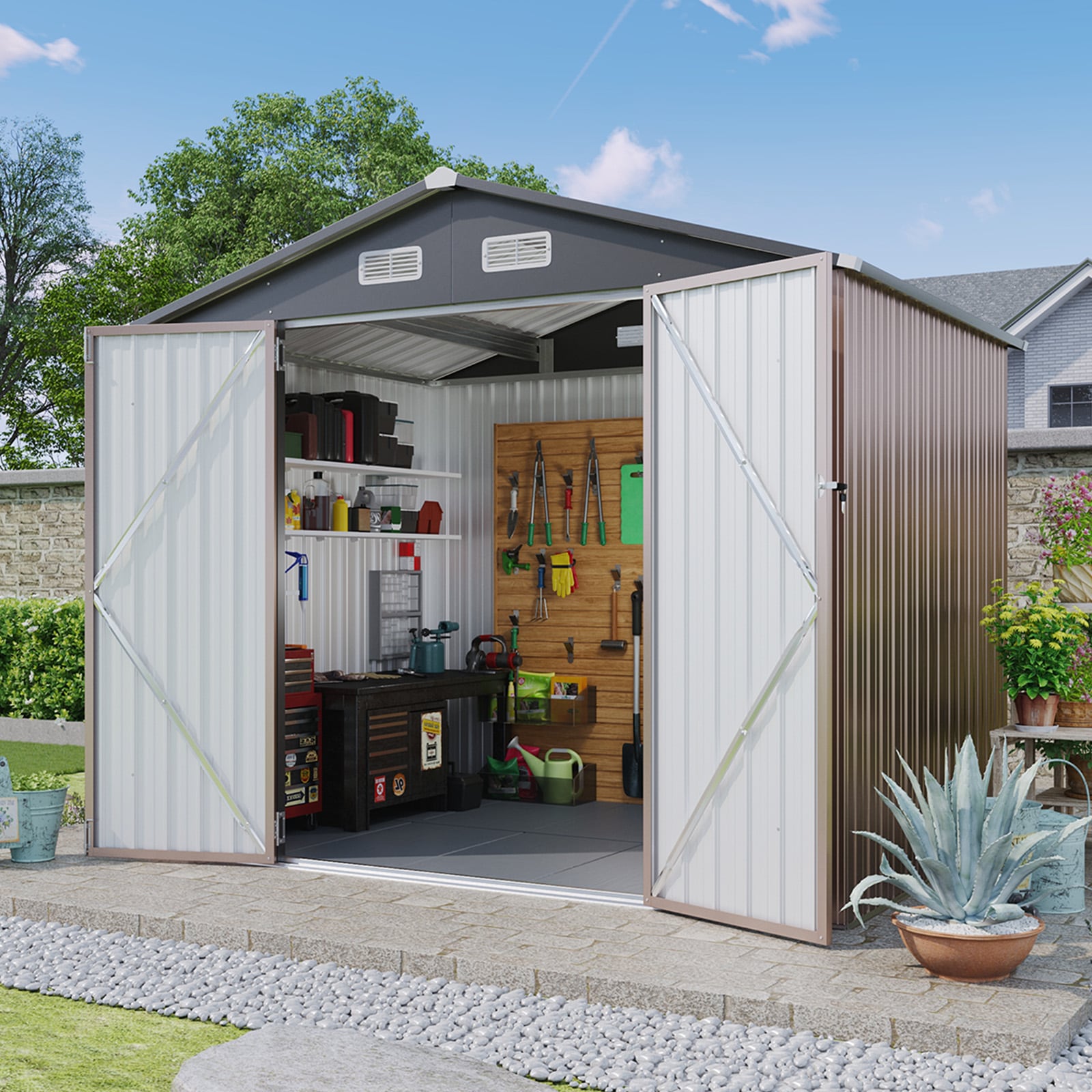 AOXUN 8-ft x 6-ft Economy Series Galvanized steel Metal Storage Shed (Floor Included) AOXUN 8-ft x 6-ft Economy Series Galvanized steel Metal Storage Shed (Floor Included)