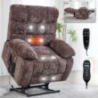 GZMR Heavy Duty Heat Massage Dual Motor Power Lift Recliner Brown Chenille Upholstered Powered Reclining Massage chair with Lift Assistance