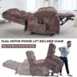 GZMR Heavy Duty Heat Massage Dual Motor Power Lift Recliner Brown Chenille Upholstered Powered Reclining Massage chair with Lift Assistance