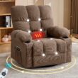 GZMR Heat Massage Rocker Swivel Manual Recliner Brown Linen Upholstered Swivel rocker Infinite-position