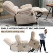 GZMR Large Size Chenille Power Lift Recliner Chair Beige Chenille Upholstered Powered Reclining Stationary with Lift Assistance