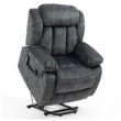 GZMR Power Lift Massage Recliner Grayish Blue Velvet Upholstered Tufted Powered Reclining Stationary Fixed-position with Lift Assistance