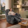GZMR Power Lift Massage Recliner Grayish Blue Velvet Upholstered Tufted Powered Reclining Stationary Fixed-position with Lift Assistance