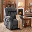 GZMR Power Lift Massage Recliner Grayish Blue Velvet Upholstered Tufted Powered Reclining Stationary Fixed-position with Lift Assistance