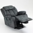 GZMR Power Lift Massage Recliner Grayish Blue Velvet Upholstered Tufted Powered Reclining Stationary Fixed-position with Lift Assistance