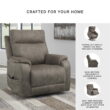 Signature Design by Ashley Crestmeade Fossil Gray Power Lift Recliner with Heat Massage and USB Charging