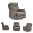 Signature Design by Ashley Crestmeade Fossil Gray Power Lift Recliner with Heat Massage and USB Charging