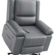 Garvee Heat and Massage Recliner Chair Gray Leather Upholstered Powered Reclining Glider Fixed-position with Lift Assistance