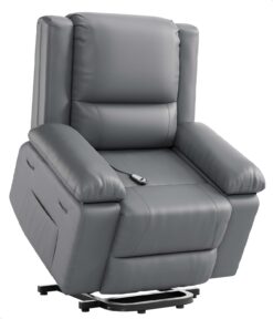 Garvee Heat and Massage Recliner Chair Gray Leather Upholstered Powered Reclining Glider Fixed-position with Lift Assistance
