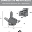 Garvee Heat and Massage Recliner Chair Gray Leather Upholstered Powered Reclining Glider Fixed-position with Lift Assistance