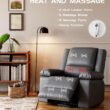 Garvee Heat and Massage Recliner Chair Gray Leather Upholstered Powered Reclining Glider Fixed-position with Lift Assistance