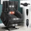 GZMR Up to 350 LBS 8-Point Vibration Massage Heating Power Lift Recliner Gray Polyester Upholstered Powered Reclining Stationary Infinite-position with Lift Assistance