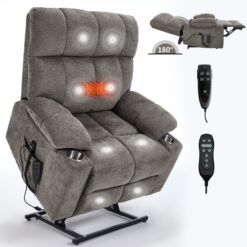 Boyel Living Brown Dual Motor Infinite Position Up to 350 LBS Chenille Power Lift Recliner Chair with Dual Cup Holders