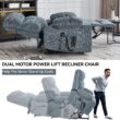Boyel Living Gray Dual Motor Infinite Position Up to 350 LBS Chenille Power Lift Recliner Chair with Dual Cup Holders