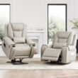 Circle 55 Gray Leather Upholstered Powered Reclining Stationary with Lift Assistance