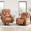 Circle 55 Saddle Leather Upholstered Powered Reclining Stationary with Lift Assistance