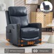 GZMR Heat Massage Rocker Swivel Manual Recliner Chair Navy Leather Upholstered Swivel rocker Infinite-position