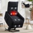 Huluwat Black Chenille Single Motor Power Lift Recliner Chair with Massage and Heat for Elderly Heavy Duty Motion Mechanism and One USB for Charging Max Reclining Angle 155