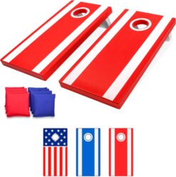 GoSports 4 x 2 ft All Weather Cornhole Boards - American Flag, Red, or Blue - Game Set Includes 8 Bean Bags & Rules
