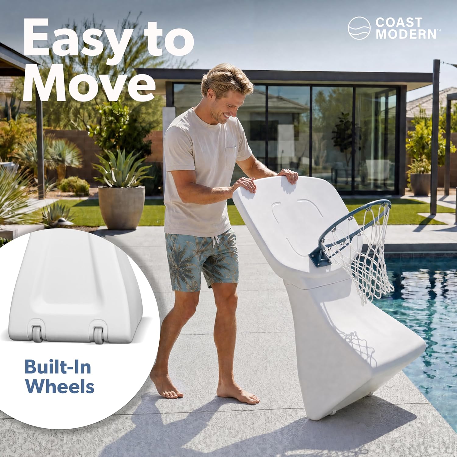 GoSports Coast Modern Poolside Basketball Hoop with Wheels - Premium Outdoor Pool Basketball Hoop with 2 Swimming Pool Basketballs and Ball Pump, White Coast Modern Poolside Basketball Hoop with Wheels - Premium Outdoor Pool Basketball Hoop with 2 Swimming Pool Basketballs and Ball Pump