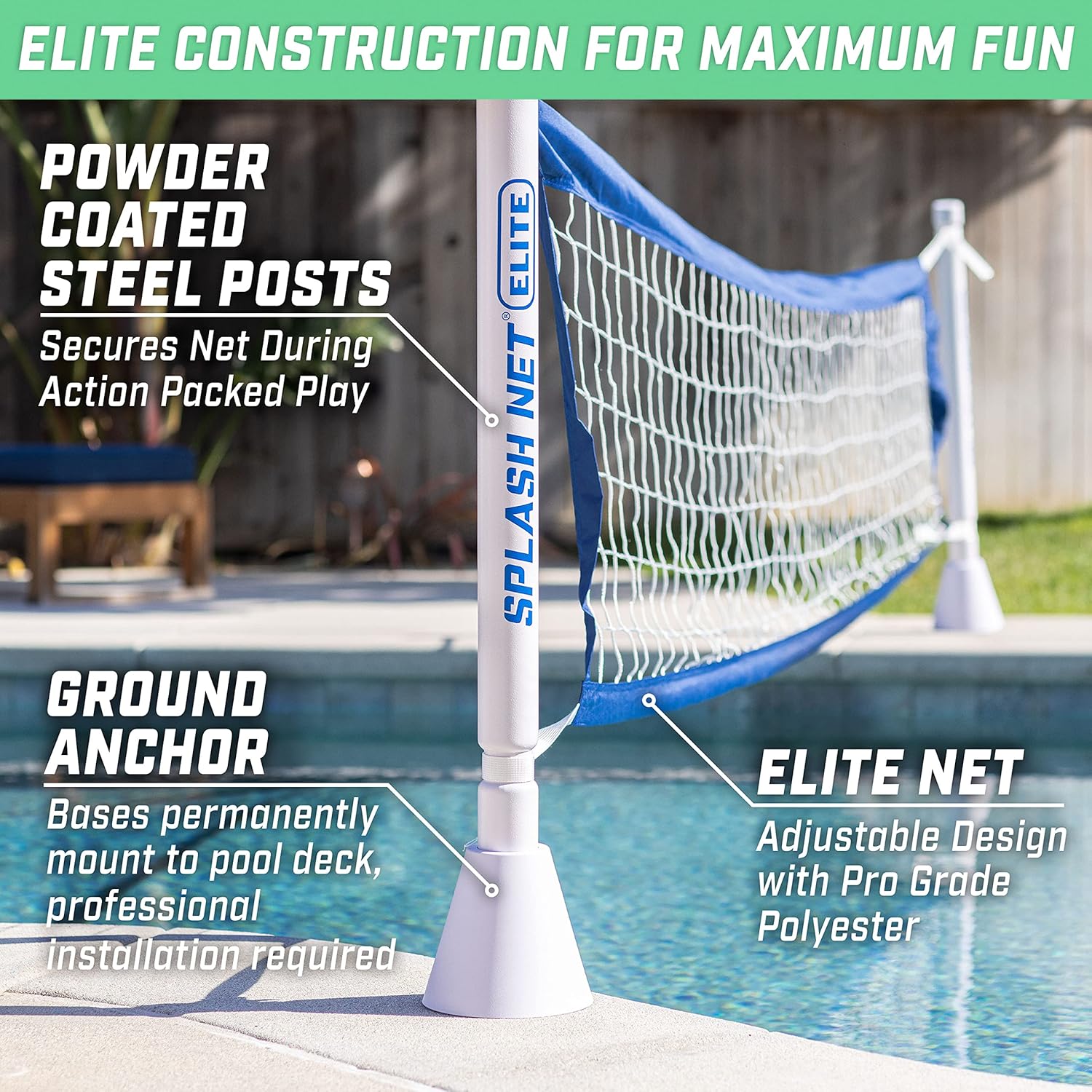 GoSports Deck-Mounted Splash Net Elite Inground Pool Volleyball Game - Permanent Deck Mounted for Inground Pools GoSports Deck-Mounted Splash Net Elite Inground Pool Volleyball Game - Permanent Deck Mounted for Inground Pools